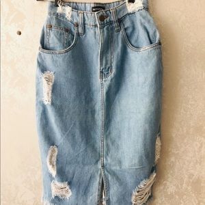 Blue PrettyLittleThing denim midi ripped Skirt 4